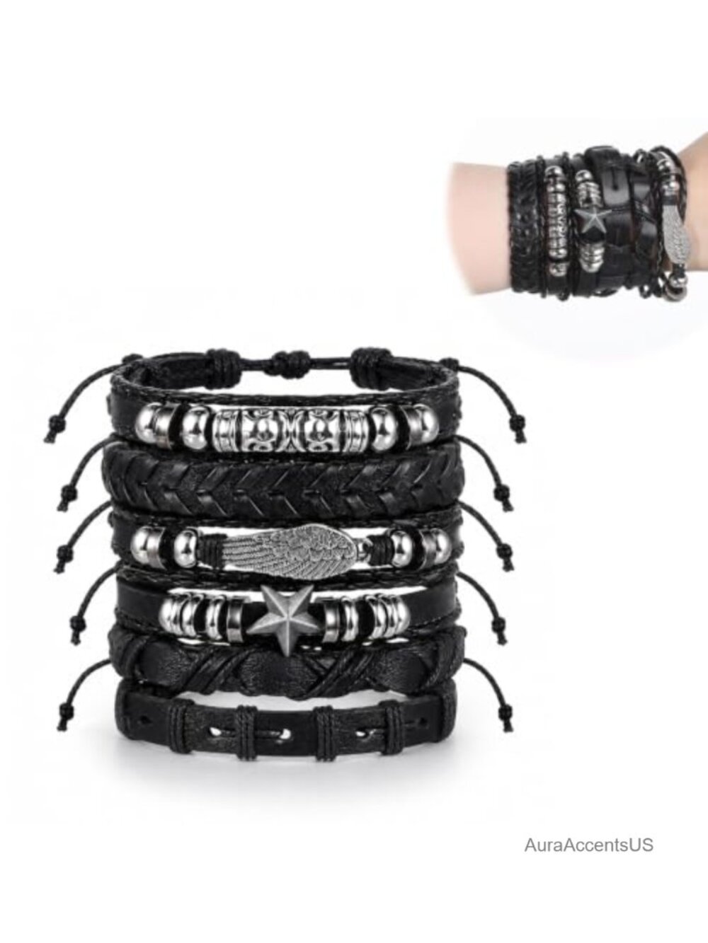 Punk Studded Bracelet Set Black Gothic Leather Cuff Bracelets Accessories
